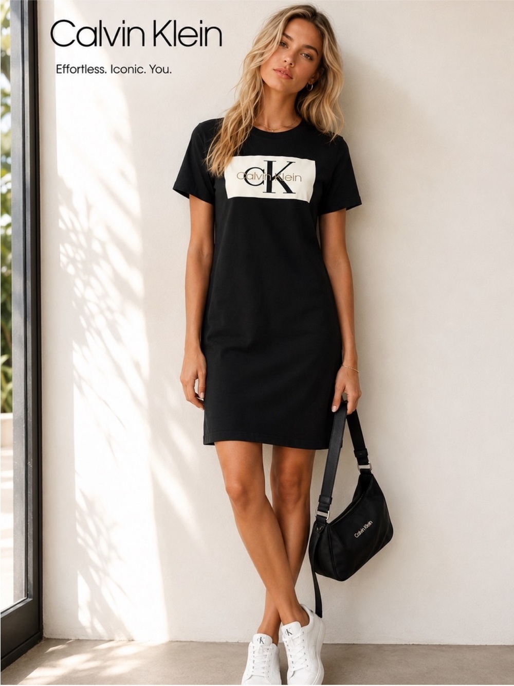 NWT ~ Calvin Klein Black Logo T-Shirt Dress ~ Size Large (fits like a medium)